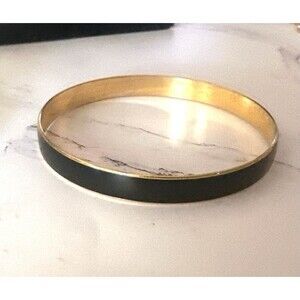 Vintage Trifari Gold Tone Black Enamel Bangle Bracelet Signed Classic Slim